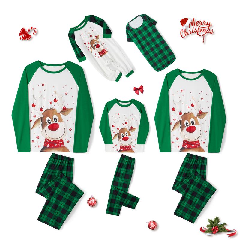 Family Matching Christmas Pajamas Set Long Sleeve Elk Print Tops Plaid Pants XMAS Sleepwear Pjs