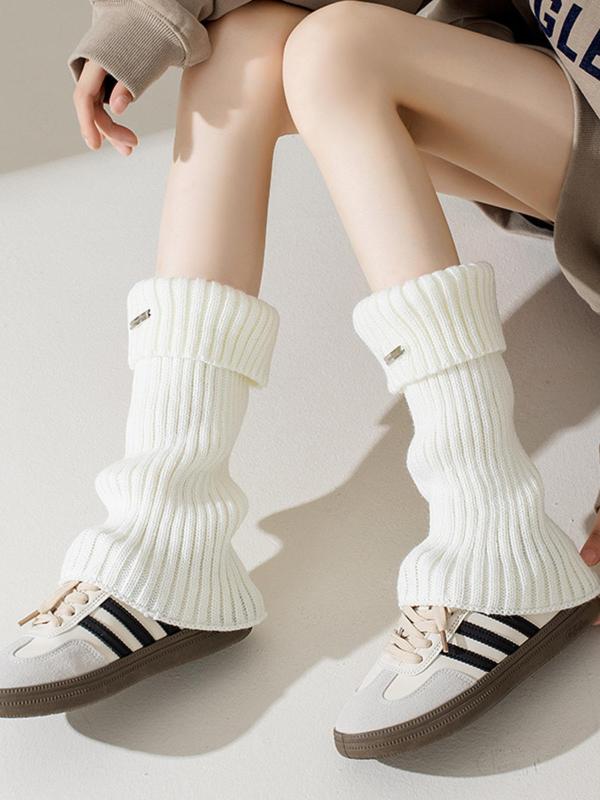 Women's Solid Over The Calf Socks, Casual Comfy Warm Leg Warmers for Fall & Winter, Women's Socks for Daily Wear