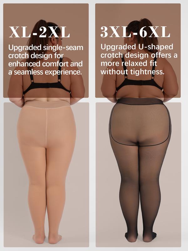 Plus Size Fleece Lined Tights for Women, Fake Translucent Warm Winter Leggings, Control Top Thermal Tights Womenswear Comfort