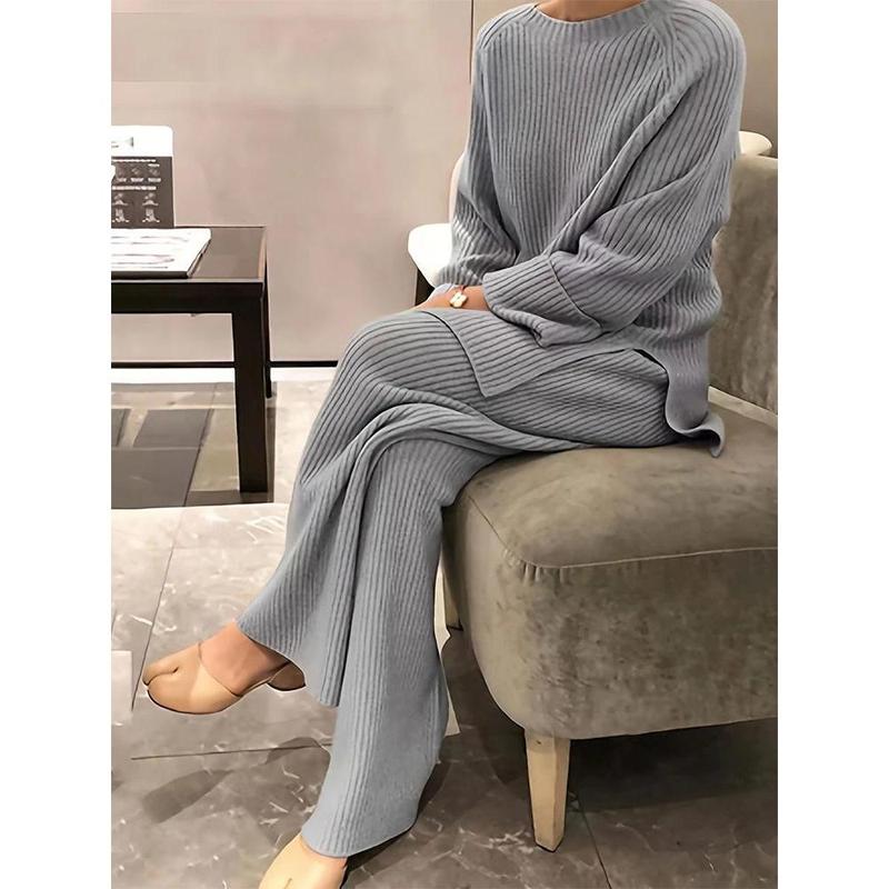 Plus Size Casual Two-Piece Knitwear Set: Pullover & Cardigan with Long Pants Womenswear Clothing