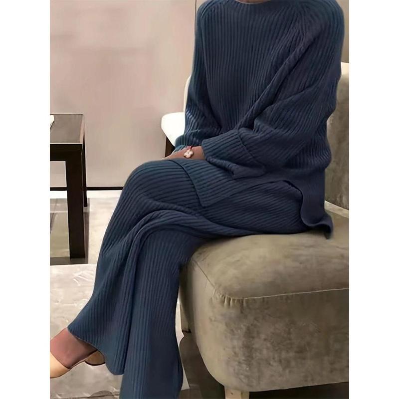 Plus Size Casual Two-Piece Knitwear Set: Pullover & Cardigan with Long Pants Womenswear Clothing