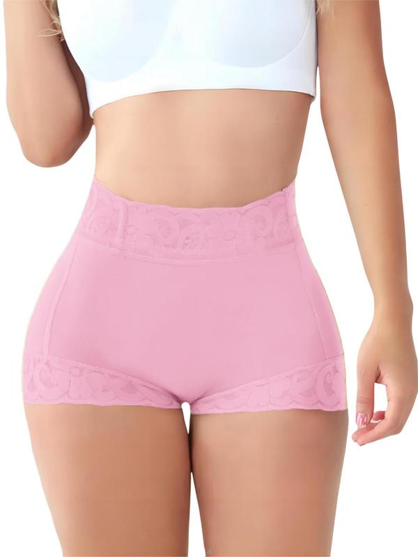 Women's Solid Color Contrast Floral Lace High Waist Shapewear Shorts, Tummy Control Butt Lifting Shapewear Panties, Comfy Women's Briefs