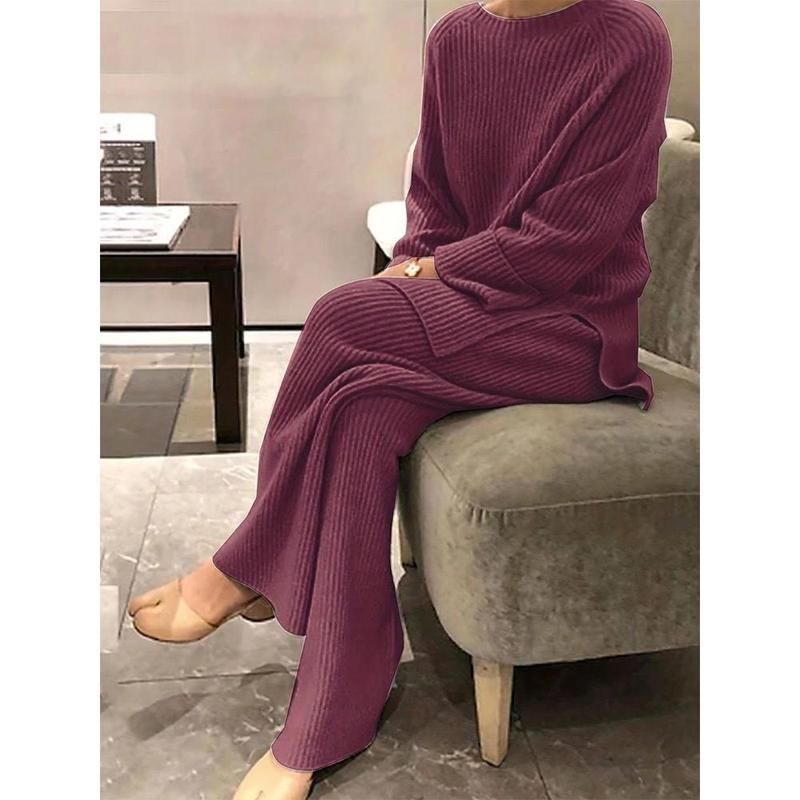 Plus Size Casual Two-Piece Knitwear Set: Pullover & Cardigan with Long Pants Womenswear Clothing