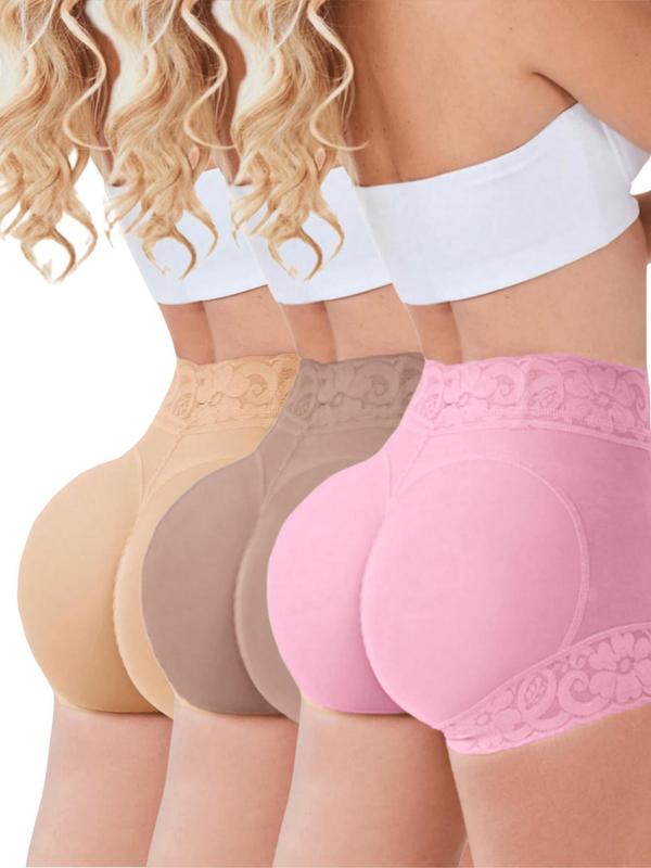 Women's Solid Color Contrast Floral Lace High Waist Shapewear Shorts, Tummy Control Butt Lifting Shapewear Panties, Comfy Women's Briefs