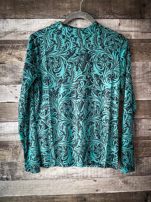 Tooled in Turquoise Mesh Top Long Sleeve Womenswear