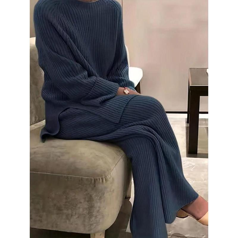 Plus Size Casual Two-Piece Knitwear Set: Pullover & Cardigan with Long Pants Womenswear Clothing