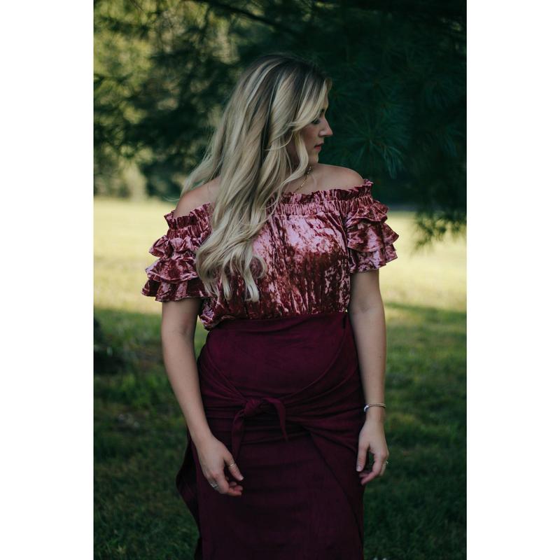 Teagan - Maroon Velvet Wrap Skirt