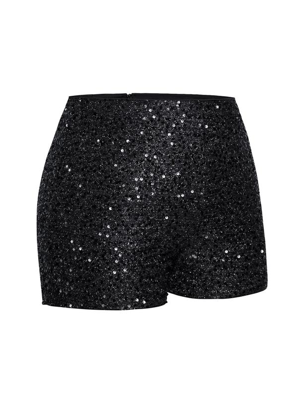 Plus Size Glitter Sequins Shorts, Summer Clothes Women, Spring Fashion Zipper Skinny Shorts for Club Party Night Out Street, Ladies Bottoms for Summer