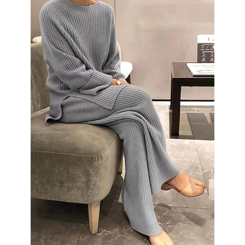 Plus Size Casual Two-Piece Knitwear Set: Pullover & Cardigan with Long Pants Womenswear Clothing