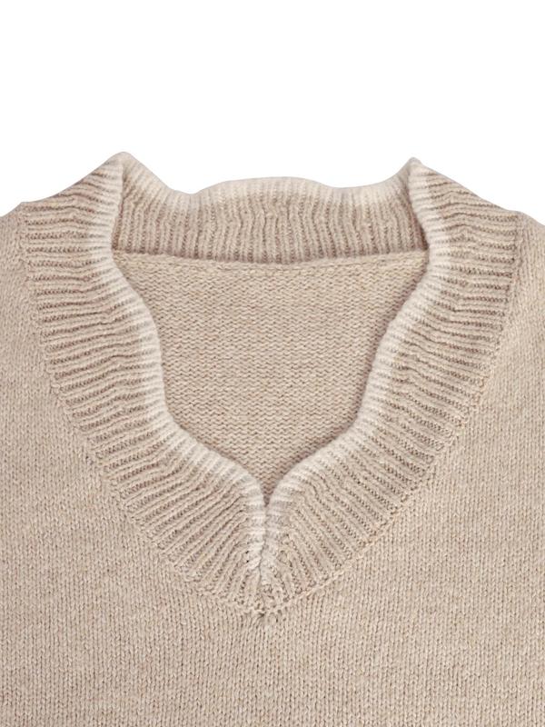 Women's Solid V Neck Sweater, Casual Long Sleeve Jumper for Fall & Winter, Fashion Ladies' Knitwear for Daily Wear