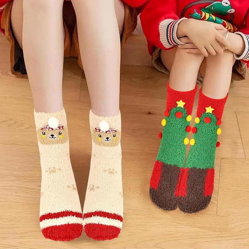 5 Pairs Fuzzy Christmas Socks for Women Girls with Box, Stocking Stuffers, Cute Fun Soft Thick Cozy Fluffy Winter Warm Slipper Xmas Holiday Socks