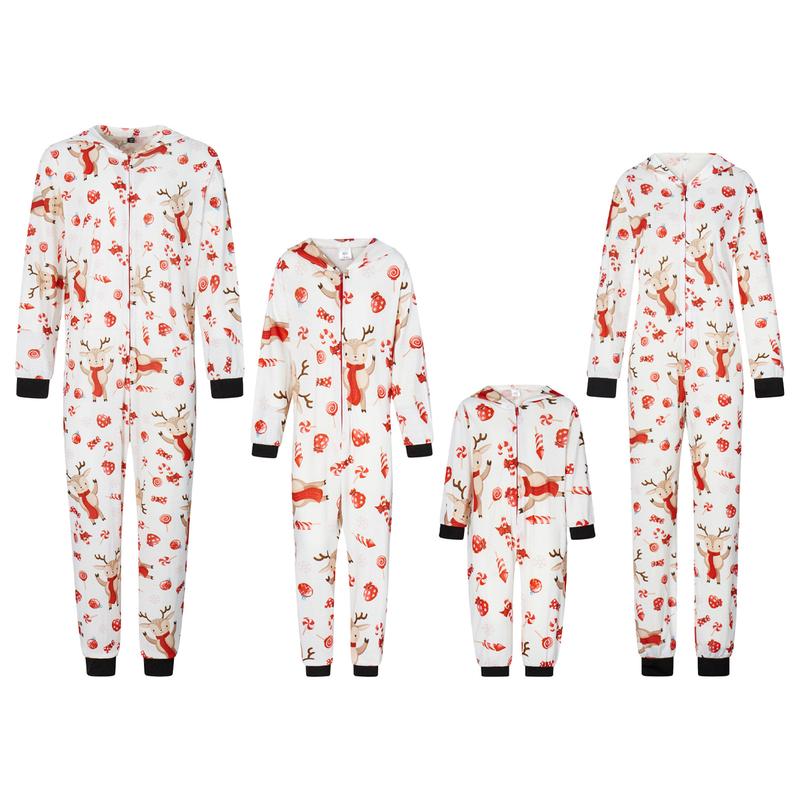 Couples Matching Christmas Pajamas Hoodie Onesie Cartoon Elk Snowman Print Suit Zipper Jumpsuit Holiday Sleepwear Pjs for Women Men