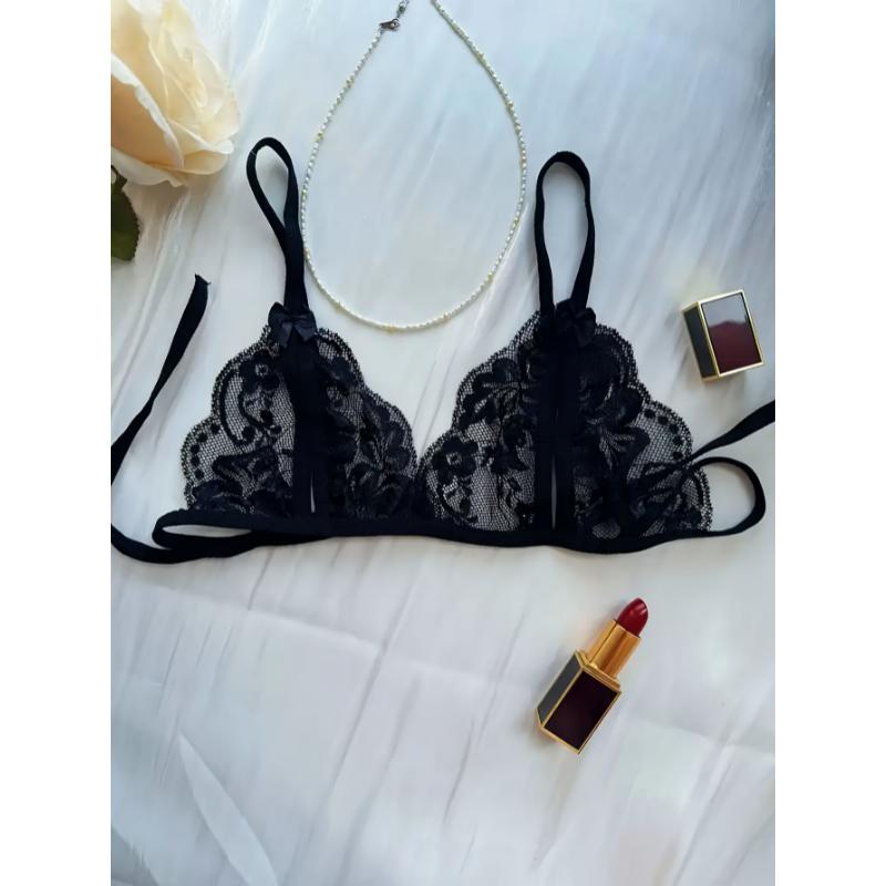 Women's Deep V Neck Sexy Hollow Out Lingerie Set, Bra & Thong, Women's Lingerie And Underwear