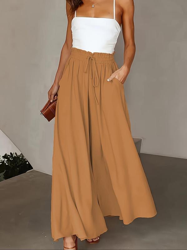 Plus Size Drawstring High Waist Wide Leg Pants with Pockets, Work Pants Women, Pants for Women, Casual Solid Trousers for Women Daily Wear Outdoor