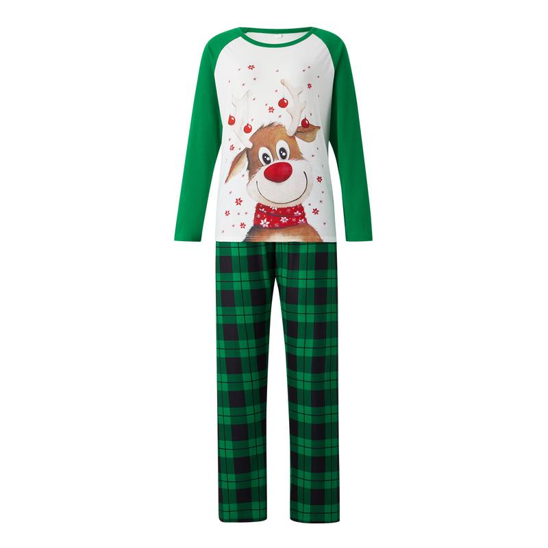 Family Matching Christmas Pajamas Set Long Sleeve Elk Print Tops Plaid Pants XMAS Sleepwear Pjs