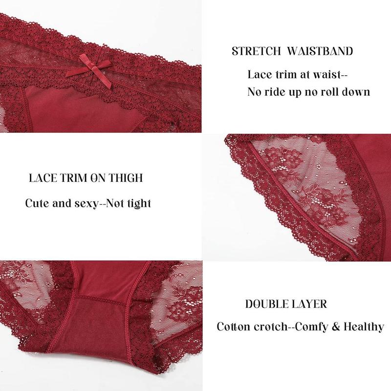 LEVAO Women's Sexy Breathable Lace Underwear Hipster Panties Briefs Stretch Seamless Bikini 6Pack S-XXL