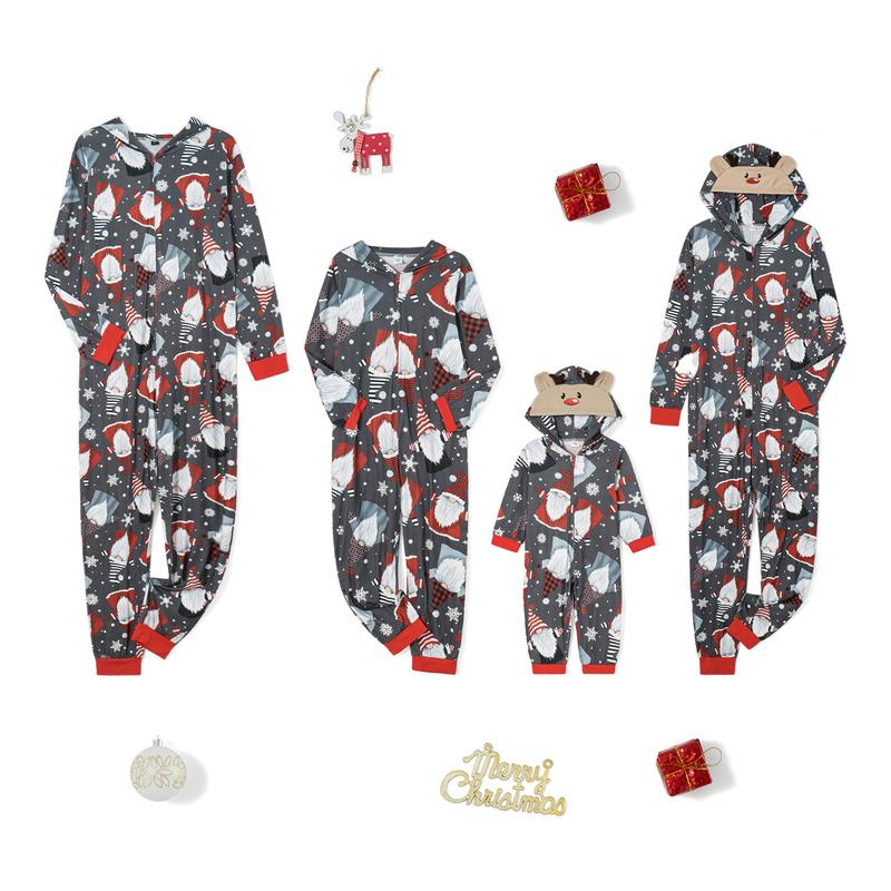 Couples Matching Christmas Pajamas Hoodie Onesie Cartoon Elk Snowman Print Suit Zipper Jumpsuit Holiday Sleepwear Pjs for Women Men