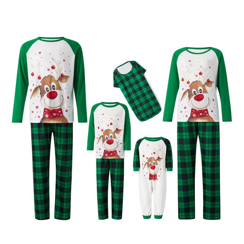 Family Matching Christmas Pajamas Set Long Sleeve Elk Print Tops Plaid Pants XMAS Sleepwear Pjs