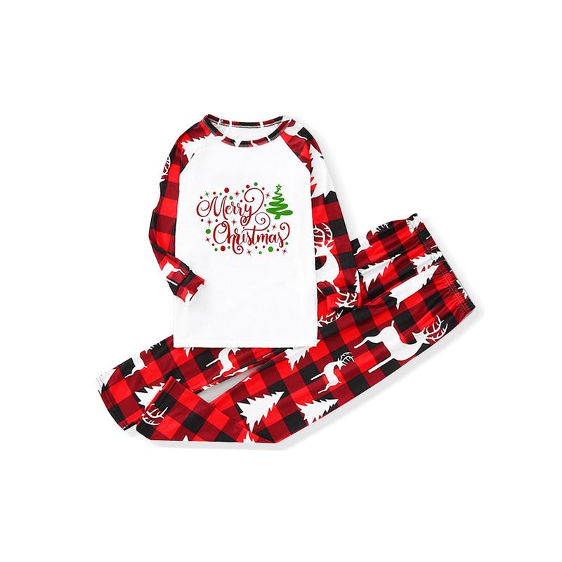 Christmas Family Pajamas Matching Set, Long Sleeve Letters Print T-shirt with Plaid Pants Sleepwear Loungewear