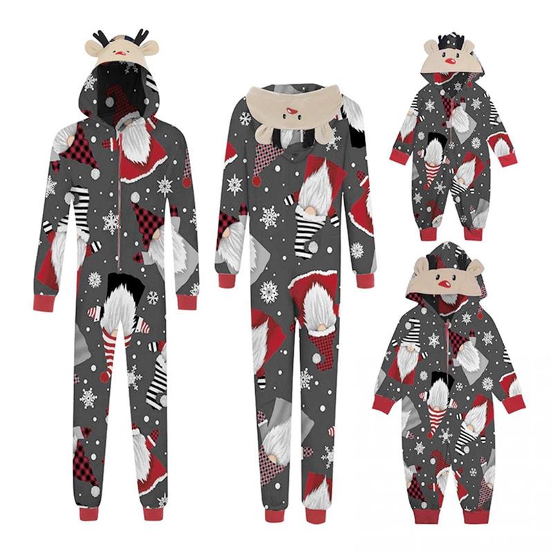 Couples Matching Christmas Pajamas Hoodie Onesie Cartoon Elk Snowman Print Suit Zipper Jumpsuit Holiday Sleepwear Pjs for Women Men