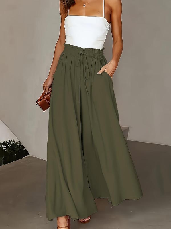 Plus Size Drawstring High Waist Wide Leg Pants with Pockets, Work Pants Women, Pants for Women, Casual Solid Trousers for Women Daily Wear Outdoor