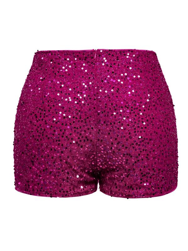 Plus Size Glitter Sequins Shorts, Summer Clothes Women, Spring Fashion Zipper Skinny Shorts for Club Party Night Out Street, Ladies Bottoms for Summer