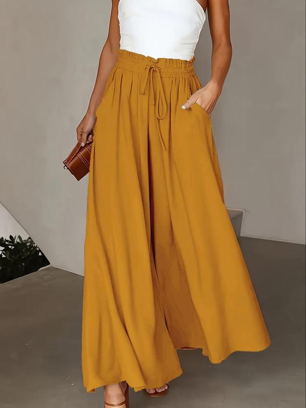 Plus Size Drawstring High Waist Wide Leg Pants with Pockets, Work Pants Women, Pants for Women, Casual Solid Trousers for Women Daily Wear Outdoor