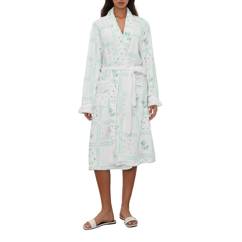 Women Ladies Girls Winter Kimono Bathrobe Floral Print Warm Long Sleeve Spa Night Robe with Belt for Soft Pajama Outfit Cotton Womenswear