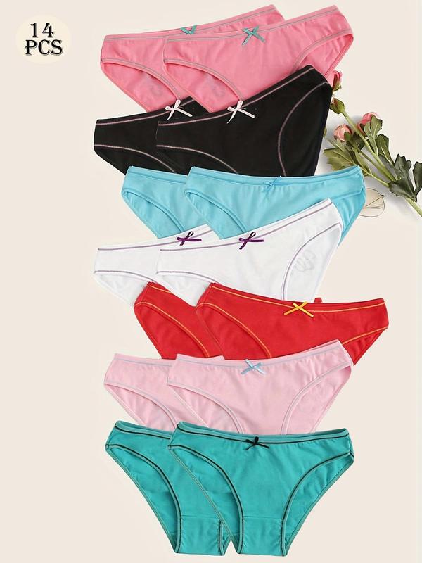 Women's Letter Print Bow Decor Contrast Binding Panty, Soft Comfy Breathable Drop Waist Knicker for Daily Wear, Underwear for All Seasons