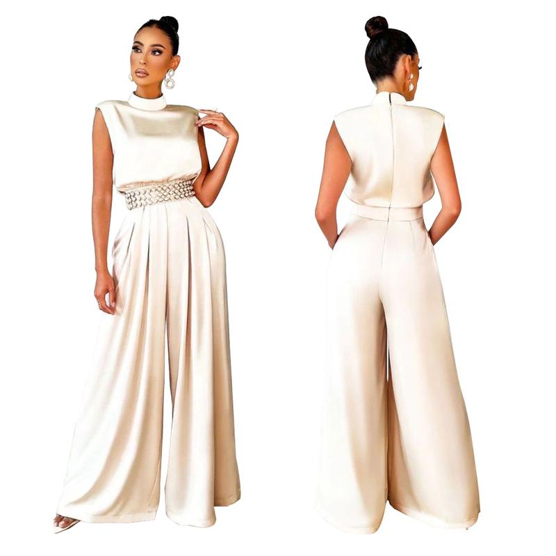 HS2149 2022 new fashion wide-leg pants solid color turtleneck sleeveless waist jumpsuit Womenswear Overalls