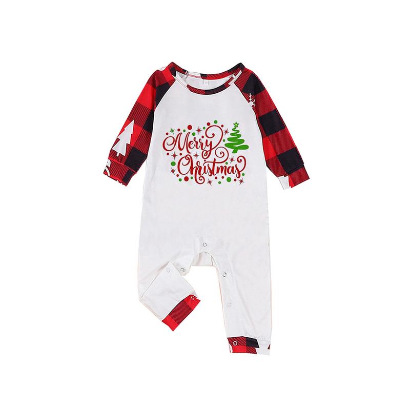 Christmas Family Pajamas Matching Set, Long Sleeve Letters Print T-shirt with Plaid Pants Sleepwear Loungewear