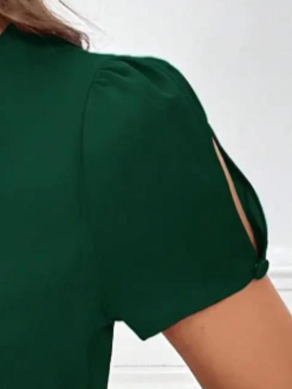 Women's Plain Cut Out Short Sleeve Blouse, Elegant Keyhole Neckline Top for Summer, Ladies Clothes for Daily Wear, Summer Tops 2024