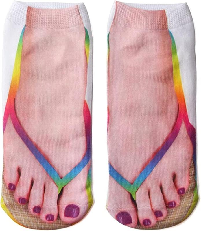 Unisex 3D printed ankle socks flip flop design socks cute funny Socks - looks like you're wearing sals  socks