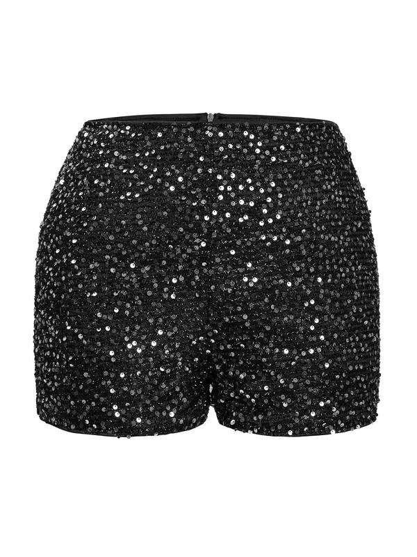 Plus Size Glitter Sequins Shorts, Summer Clothes Women, Spring Fashion Zipper Skinny Shorts for Club Party Night Out Street, Ladies Bottoms for Summer