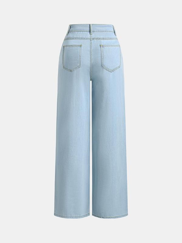 YOZY Women's Bow Decor Denim Jeans, Y2K Style Button Fly Pocket Trousers for Daily Wear, Ladies Bottoms for All Seasons