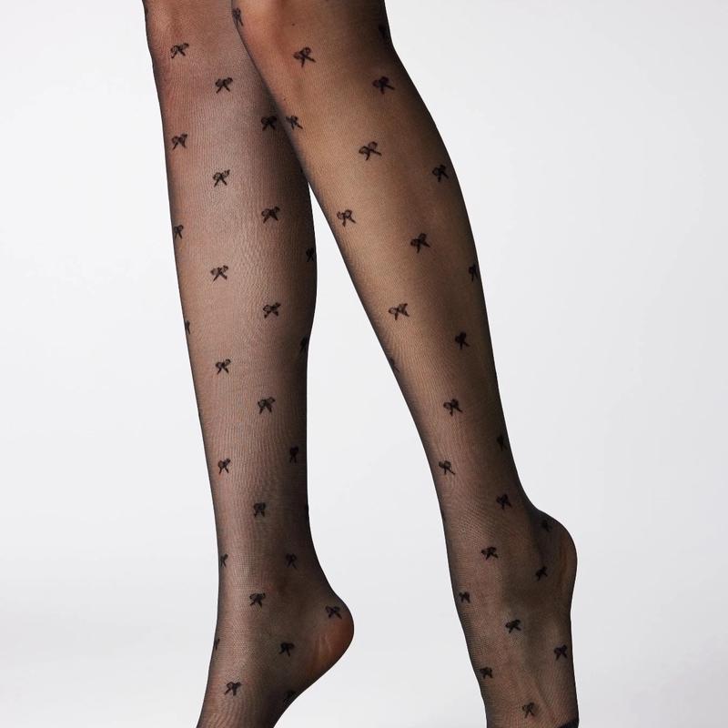 Black Bow Print Tights - Sexy & Sophisticated - One size fits Small to Medium