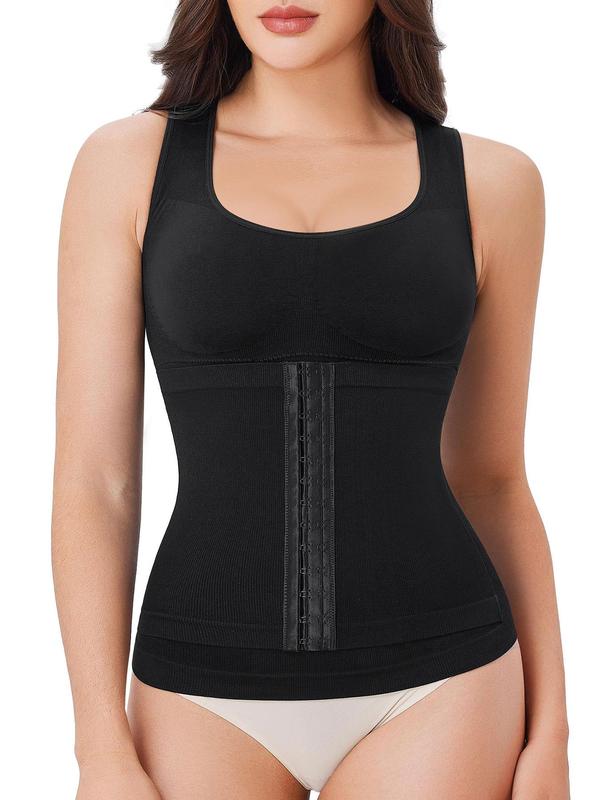 Women's Solid Seamless Shapewear Tank Top, Adjustable Hook & Eye Closure Shaper, Tummy Control Shaper for Daily Wear