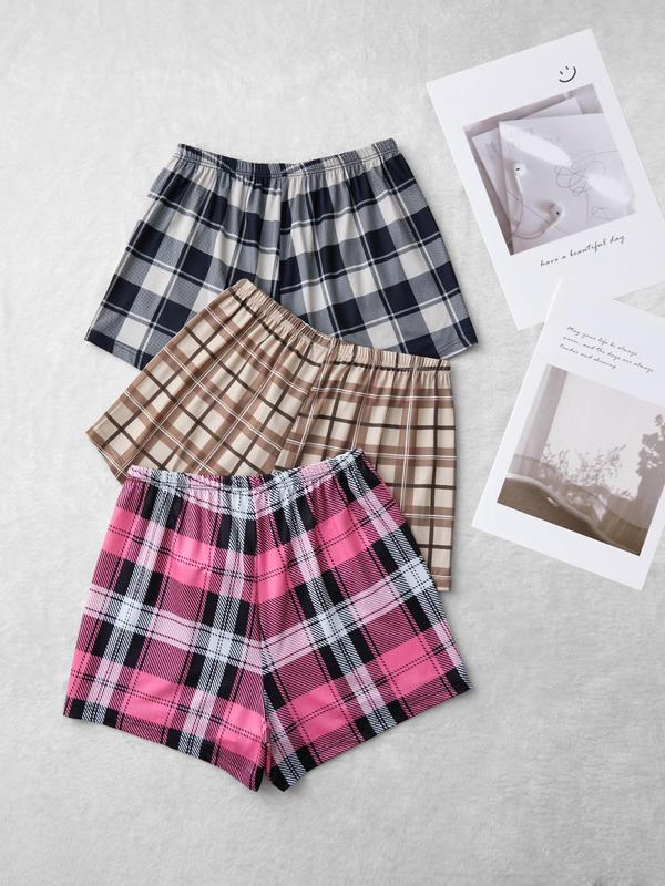 Women's Plaid Print Elastic Waist Sleep Shorts, Casual Comfy Loungewear Bottoms for All Seasons, Soft Comfy Summer Sleep Bottoms for Women