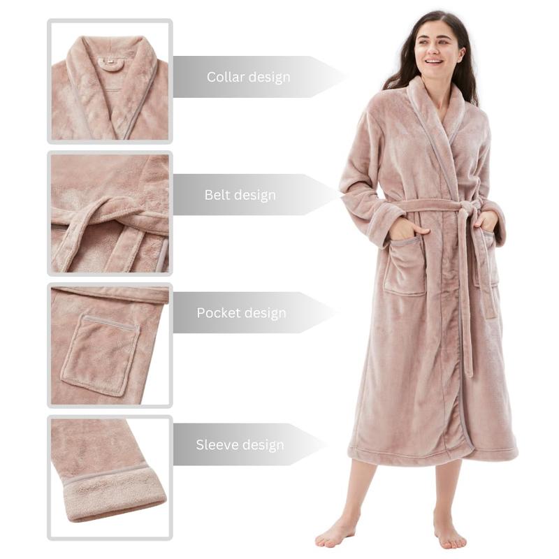 Christmas Gift Women's Bathrobe Shawl Collar and Hooded,Lounge Sleepwear Robe Side Pockets