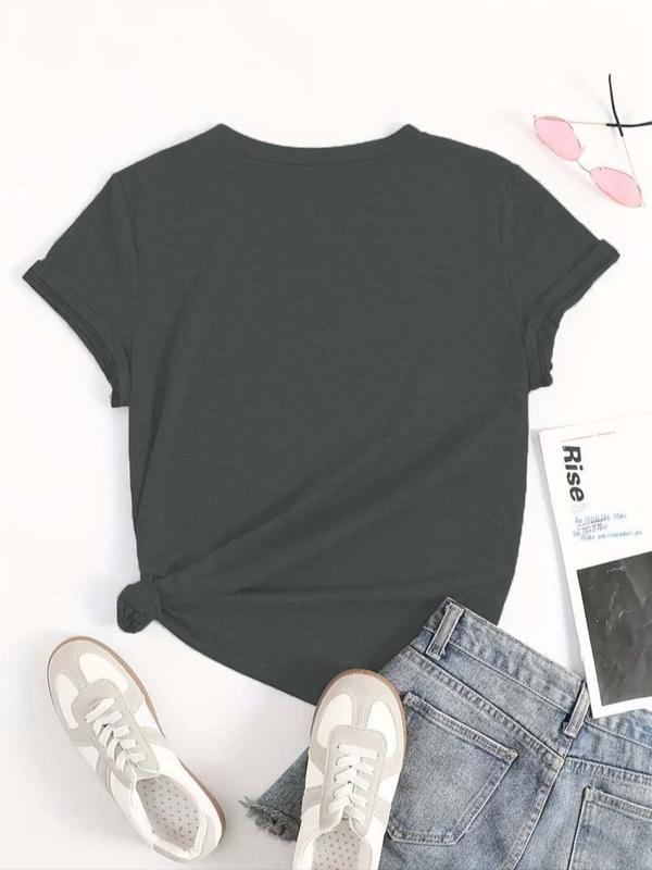  Christmas Themed Round Neck Tee, Casual Short Sleeve Crew Neck T-Shirt for Daily Wear, Women's Clothing for All Seasons