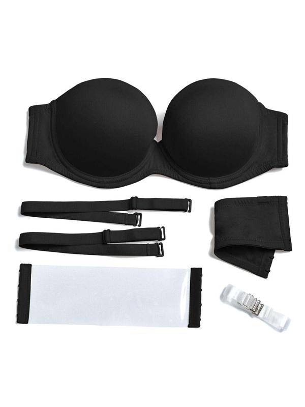 Women's Plain Adjustable Strap Push Up Lingerie, Fashion Solid Bra With Transparent Back Strap & Colored Back Strap, Underwear for Party Evening