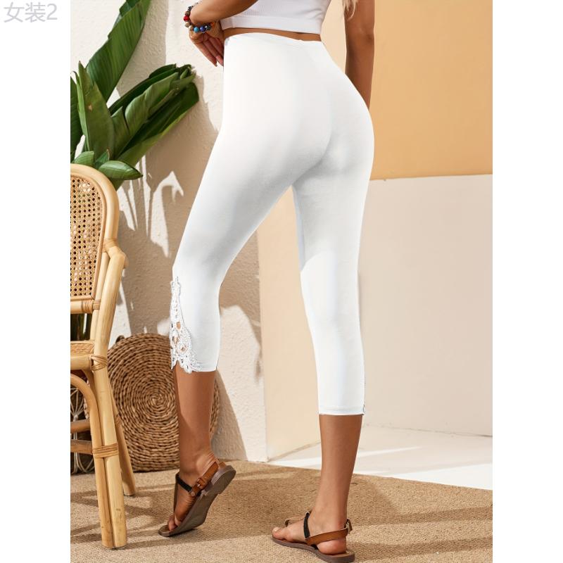 Chic High-Waist Capri Leggings with Stylish Hollow-Out Detailing - Comfortable & Versatile Casual Wear for Women, Breathable Fabric, Ideal for Any Occasion  Womenswear Bottom Womenswear Bottom Knit High Waist Highwaist Basic Minimalist