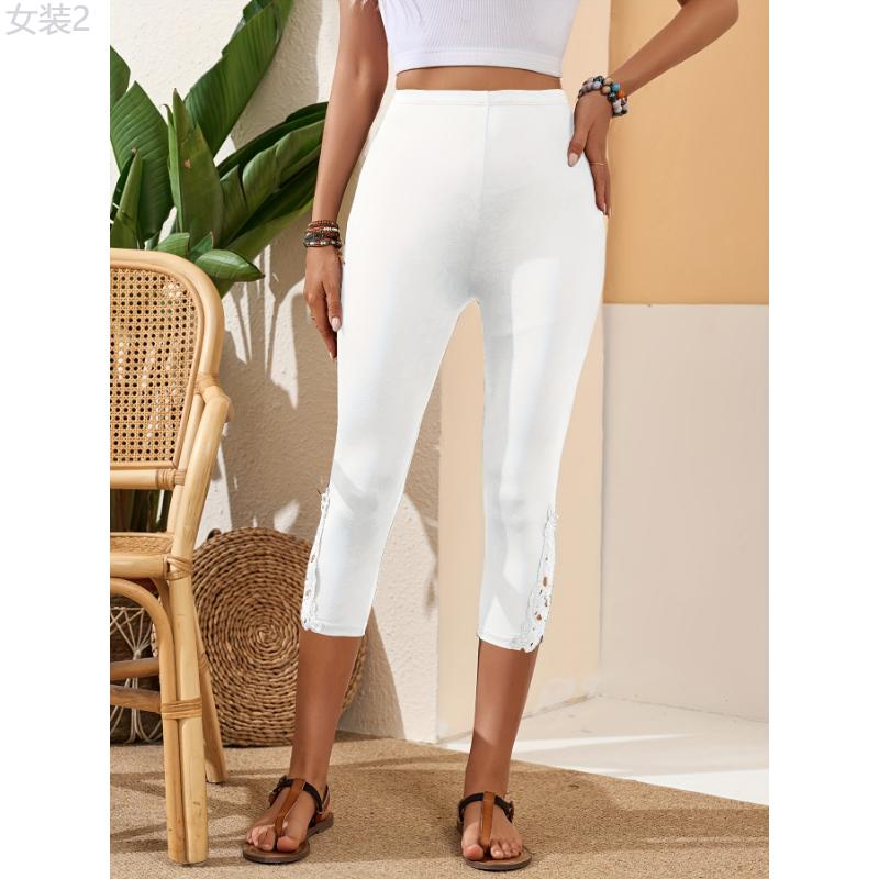 Chic High-Waist Capri Leggings with Stylish Hollow-Out Detailing - Comfortable & Versatile Casual Wear for Women, Breathable Fabric, Ideal for Any Occasion  Womenswear Bottom Womenswear Bottom Knit High Waist Highwaist Basic Minimalist