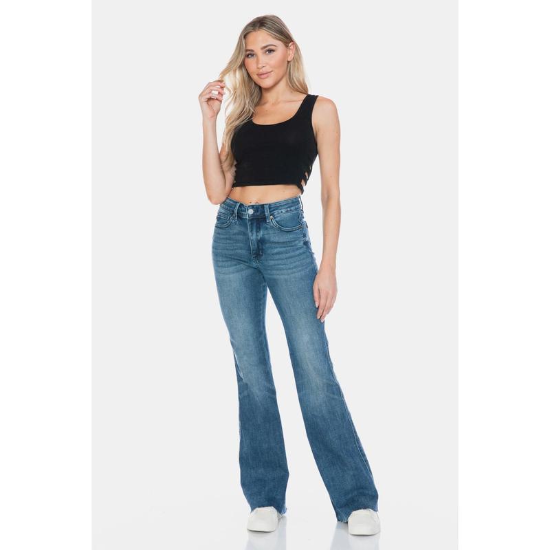 Judy Blue Full Size Tummy Control Cut Hem Flare Jeans