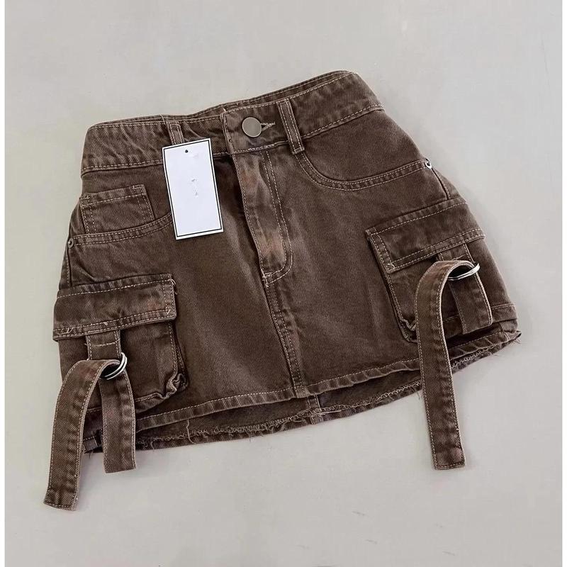 Y2K Blue Denim Skirt Harajuku Casual Low Waist Mini Sexy Hip Skirt Gothic Adjustable Fake Belt Solid Color Skirt Womens Clothing