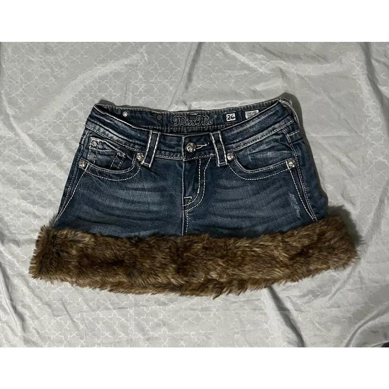 Y2K Blue Denim Skirt Harajuku Casual Low Waist Mini Sexy Hip Skirt Gothic Adjustable Fake Belt Solid Color Skirt Womens Clothing