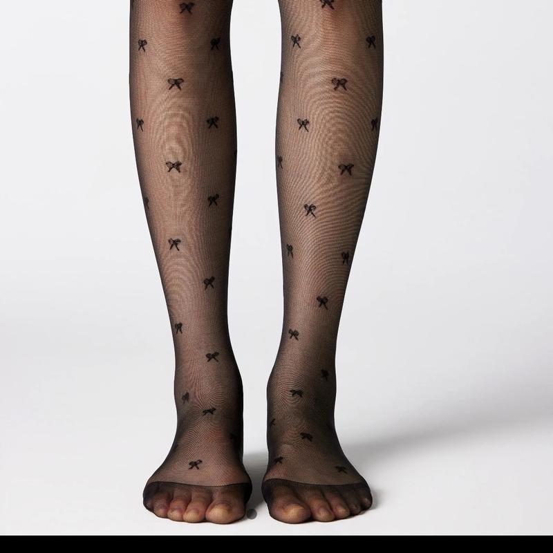 Black Bow Print Tights - Sexy & Sophisticated - One size fits Small to Medium