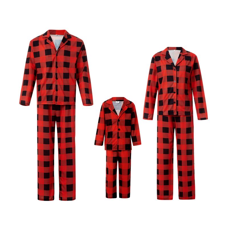 Christmas Pajamas For Family, Red Long Sleeve Plaid Printed Pattern Tops and Pants, Christmas Gift