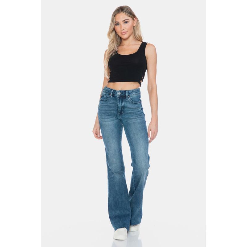 Judy Blue Full Size Tummy Control Cut Hem Flare Jeans