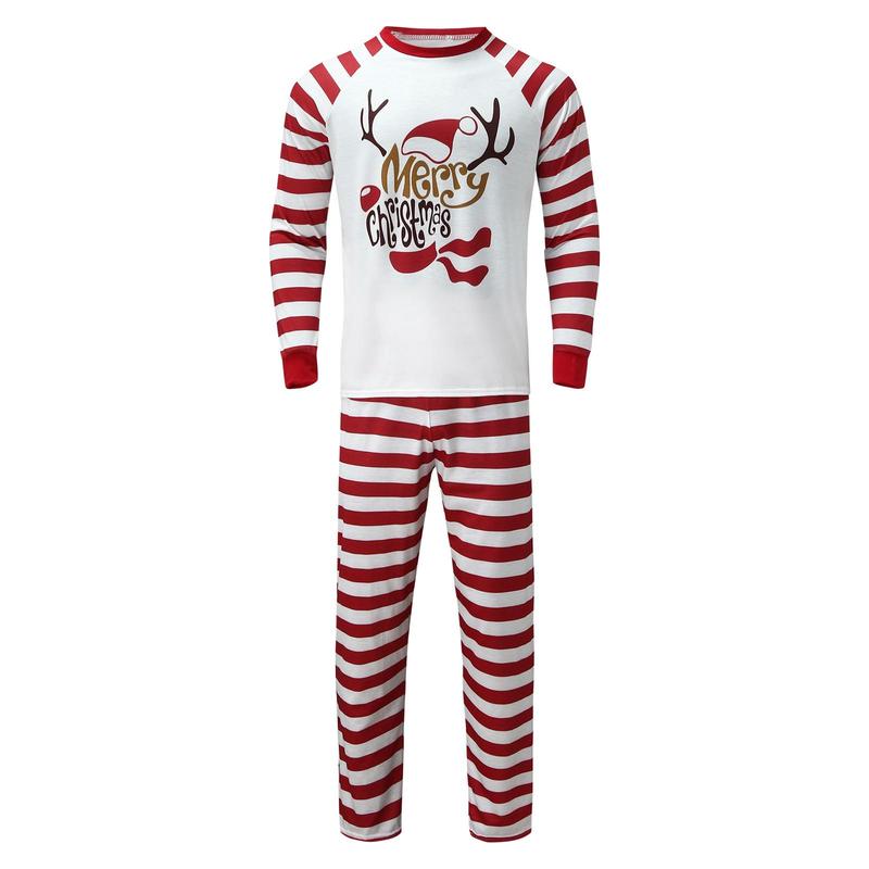 Striped Patchwork Christmas Pajamas Family Reindeer Print Family Matching Outfits Sleepwear Top Pants Adults Kids Pajama Set